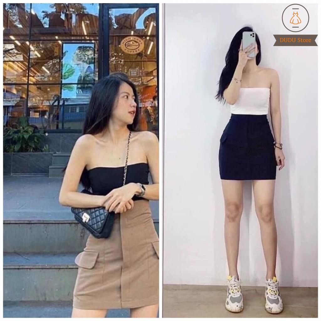 Chân Váy Nữ Cạp Cao Siêu Tôn Dáng Có Nắp Túi Khoe Eo Khoe Mông