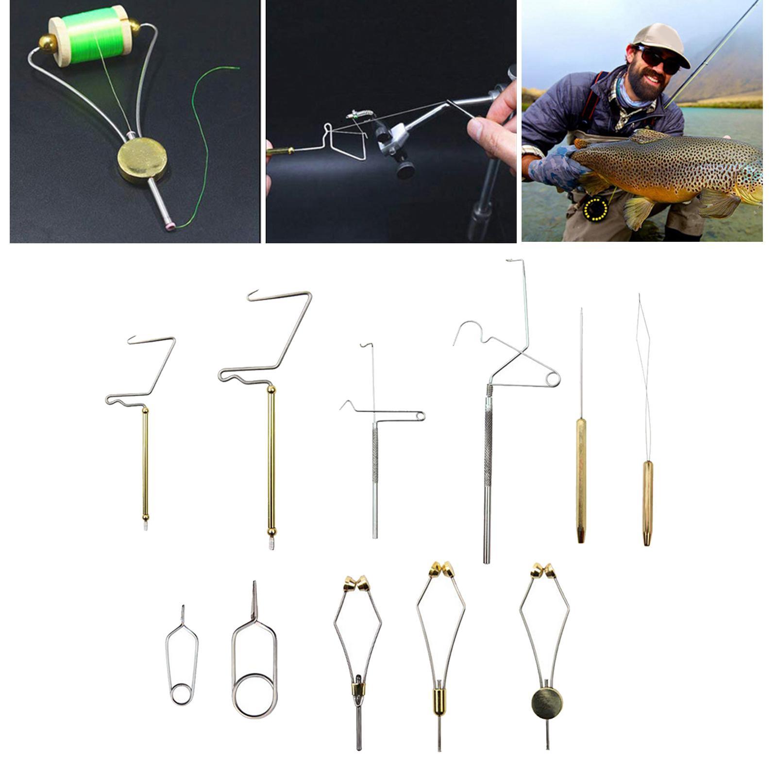 11Pcs Fly Tying Tool Kit with Hackle Plier Bobbin Threader Holder Whip Finisher Handle Bodkin Disc Bullet Angler Bobbin Holder