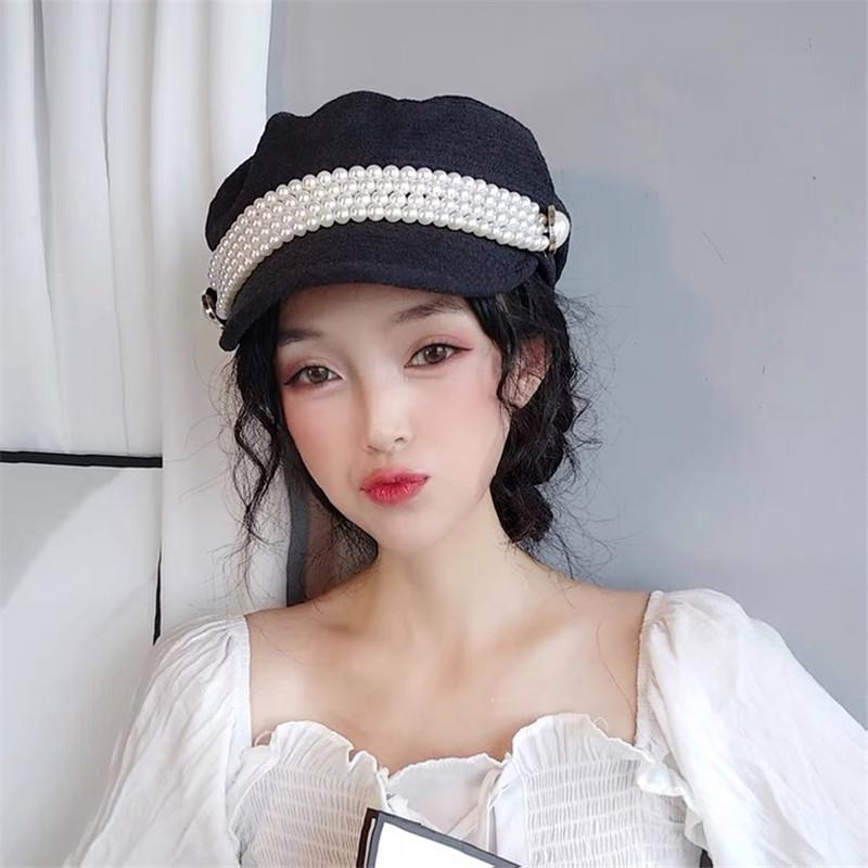 202108-m-tonbu27 Mới Thu Mùa Xuân Dây Đính Ngọc Trai Nút Nữ Giải Trí Bát Giác Nón Nữ Tấm Che Nắp