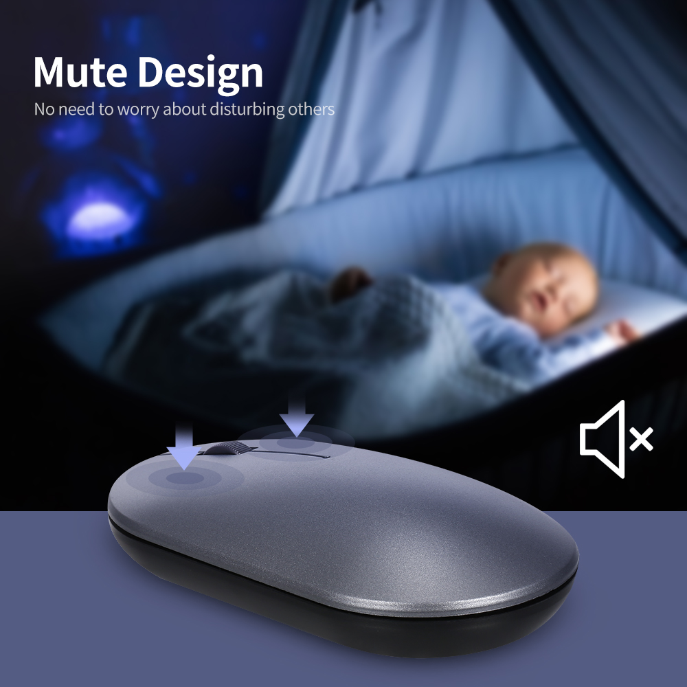 Chuột Không Dây 2.4g Siêu Mỏng Có Thể Sạc Lại Cho Máy Tính Để Bàn Máy Tính Xách Tay, Màu Xám