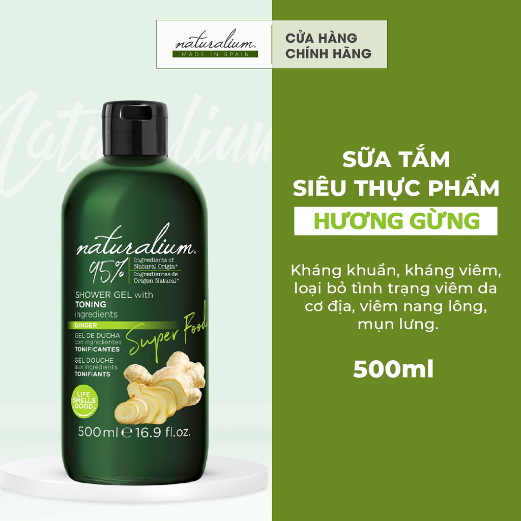 Sữa tắm siêu thực phẩm Super Food NATURALIUM 500ml chiết xuất từ Gừng chống lão hóa da, cho bạn làn da khỏe mạnh, trắng mịn