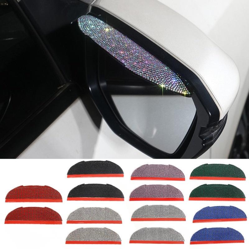 1 Pair Colorful Car Side Rearview Mirror Diamond Rain Eyebrow/ PVC Universal Anti-glare Shield Eyebrow Rain Cover/ Useful Car Accessories