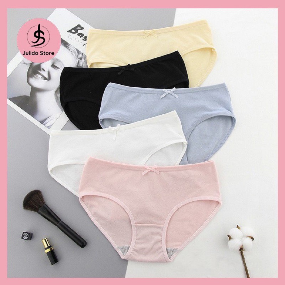 Bộ 5 Quần Lót Nữ cotton thoáng mát Juliso Store - Quần Lót đính nơ xinh siêu tôn dáng mẫu yêu thích A2