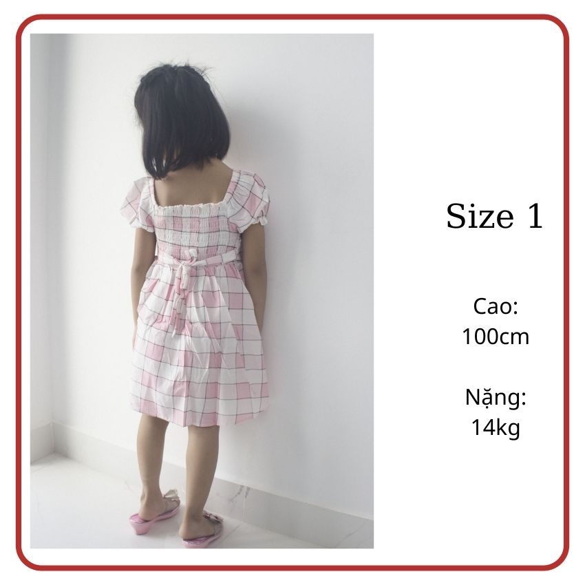 Đầm bé gái caro kiểu dáng váy xòe, chất liệu vải voan từ sợi nhân tạo, màu sắc tươi sáng - TiVung chuyên đầm váy nữ