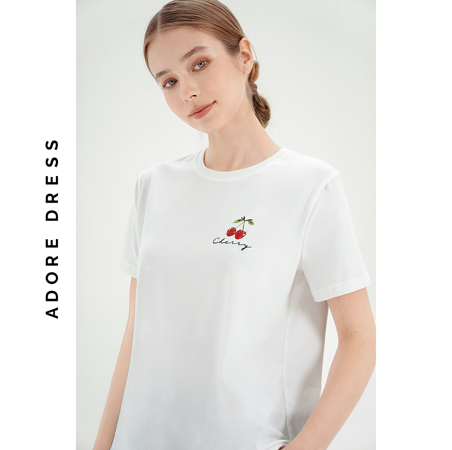 Set mặc nhà  home áo phông quần short thô trắng thêu ngực  311HO4005 ADORE DRESS