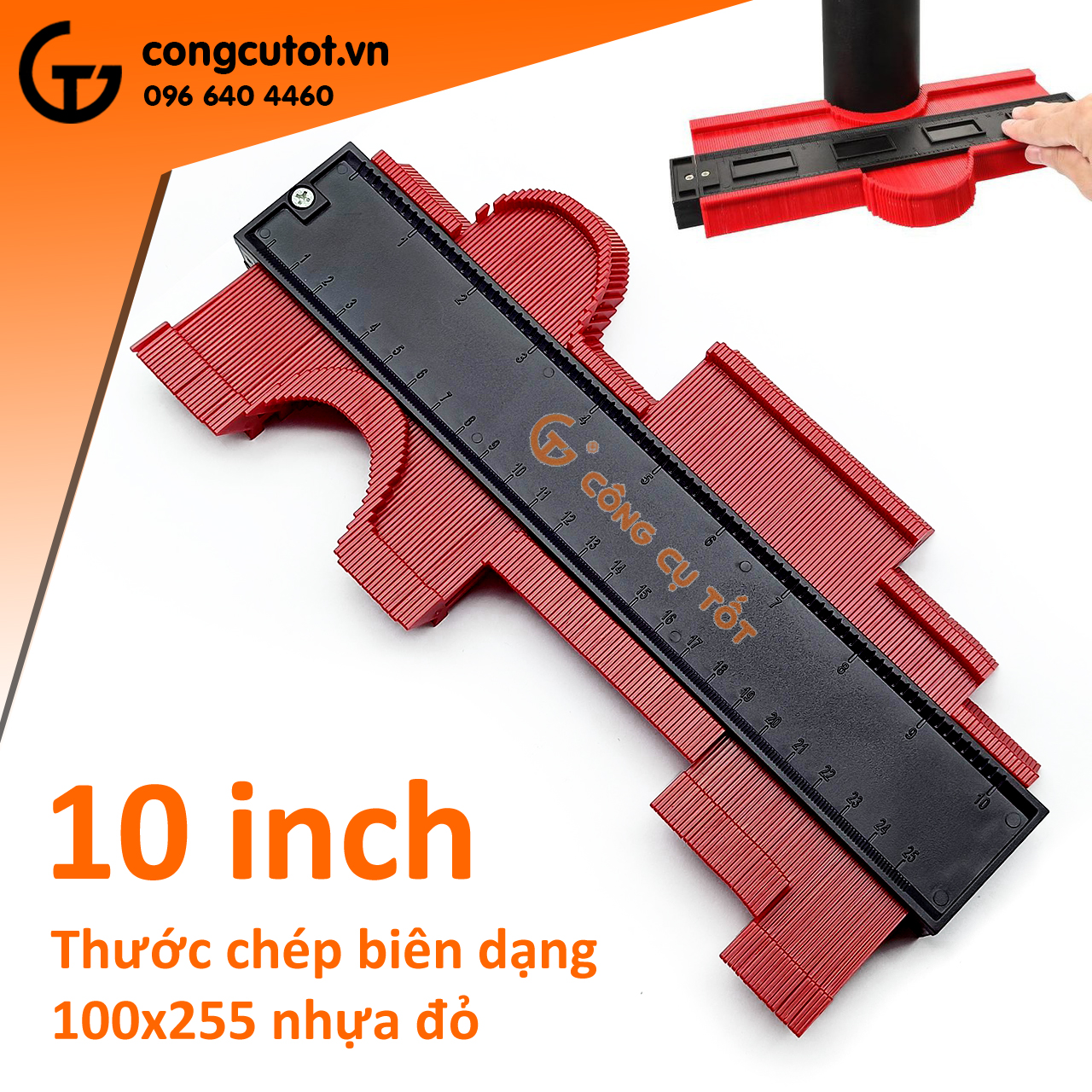 Thước chép biên dạng 10inch 100x255mm nhựa đỏ