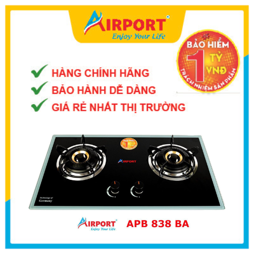 Bếp Gas Âm Mặt Kính Cao Cấp Airport - APB 838 BA - Hàng Chính Hãng