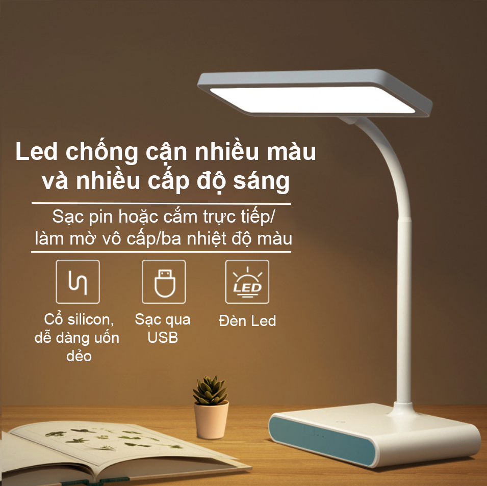 Đèn Học Led Chống Cận Bảo Vệ Mắt, Cổng Sạc USB, Ba Chế Độ Màu, Công Tắc Cảm Biến, Cổ Silicon Uốn Dẻo