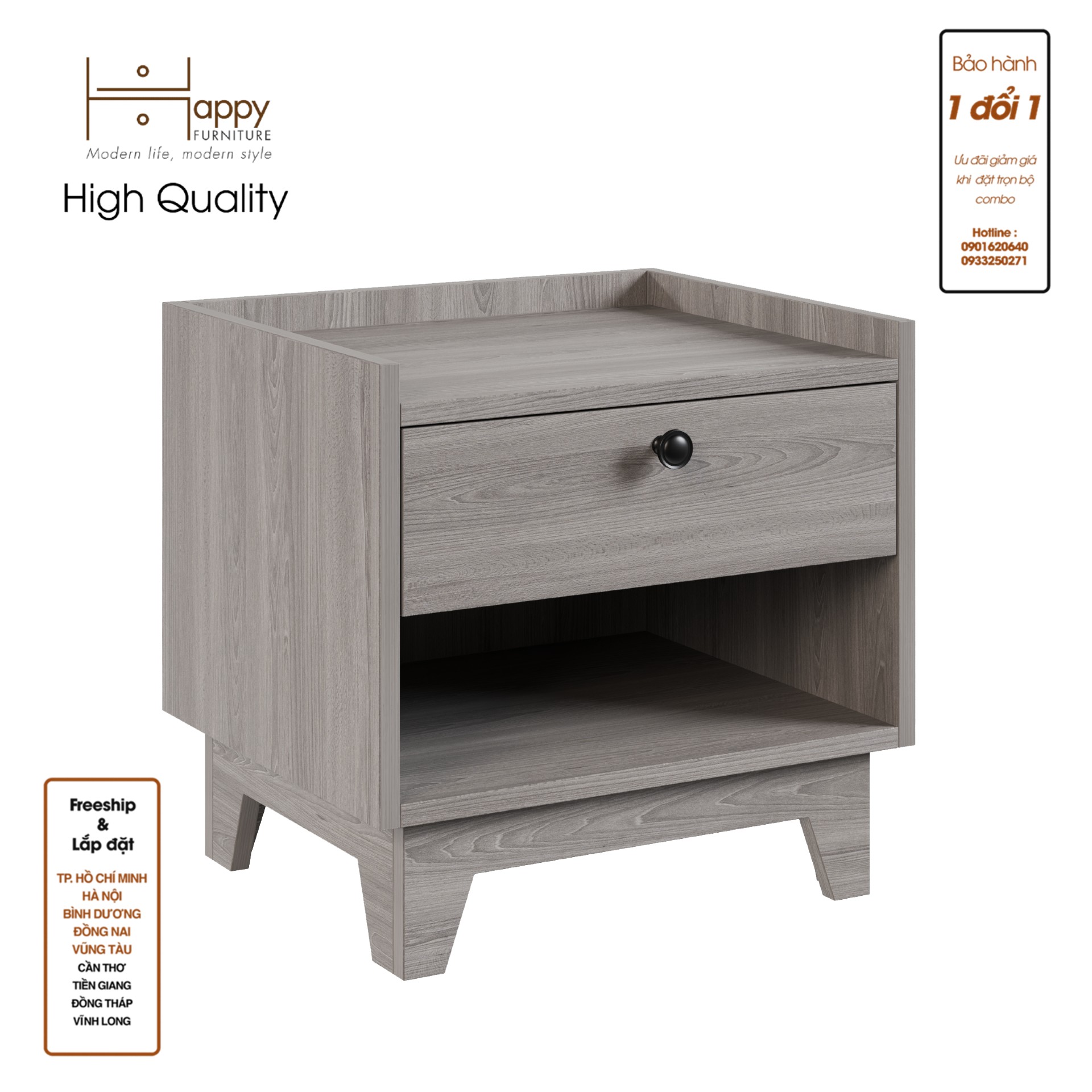 [Happy Home Furniture] KINA , Táp đầu giường 1 ngăn kéo , 48cm x 40cm x 46cm ( DxRxC), THK_070