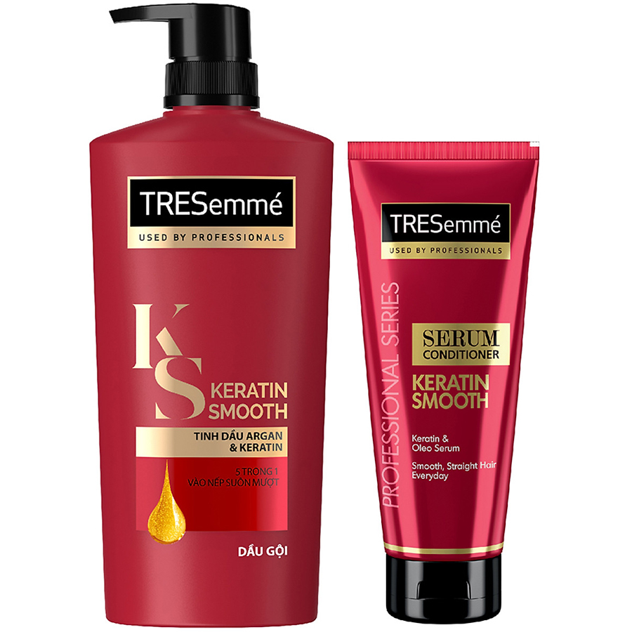 Combo Dầu Gội 640g Và Kem Xả Serum Conditioner 170ml Keratin Smooth Vào Nếp Suôn Mượt