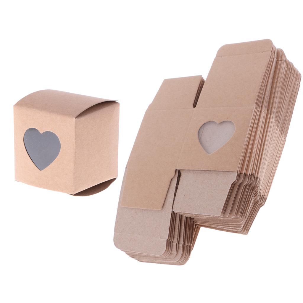 2X 50 Pieces DIY Kraft Rustic Candy Gift Boxes Heart Window Decor Wedding Favor