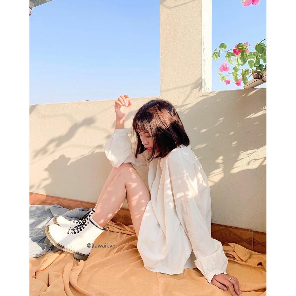 GIày SARAH BOOTS cổ cao chất da cao cấp màu trắng 8 nút