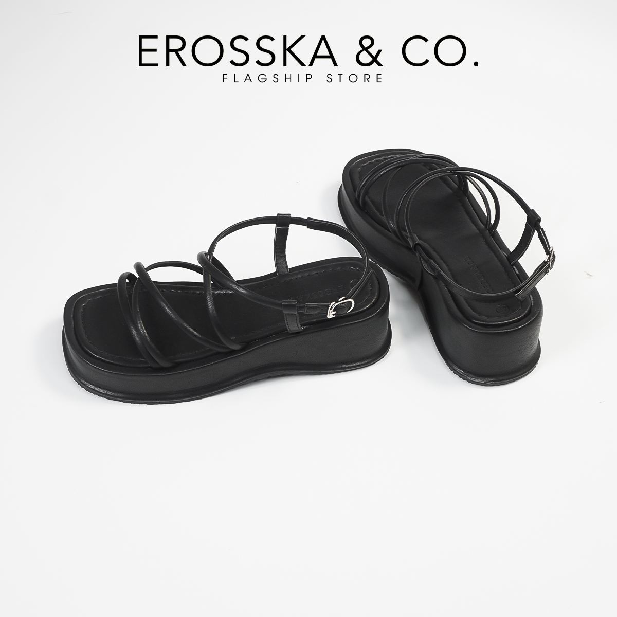 Erosska - Giày sandal nữ đế xuồng phối dây quai mảnh thiết kế basic cao 6cm - SB014