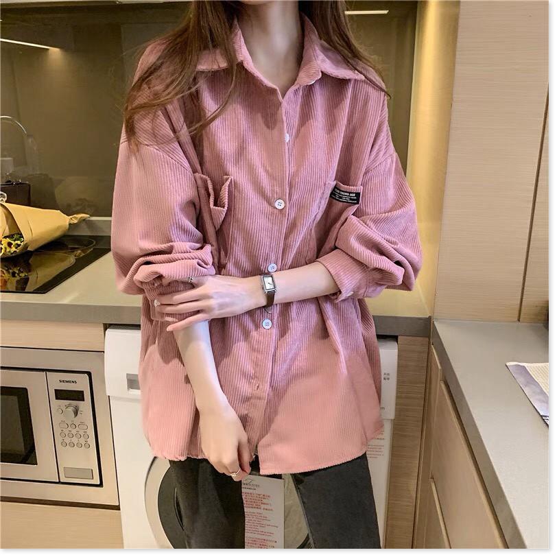 Áo Khoác Sơ Mi Nhung Gân Phối 2 Túi Hộp Phong Cách Hót Trend Fashion