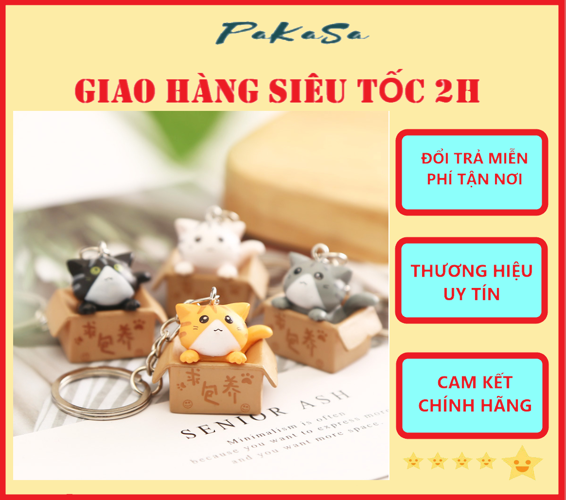 Móc Khóa Mèo Con Trong Hộp 3x2.5cm PaKaSa ( Giao màu ngẫu nhiên)