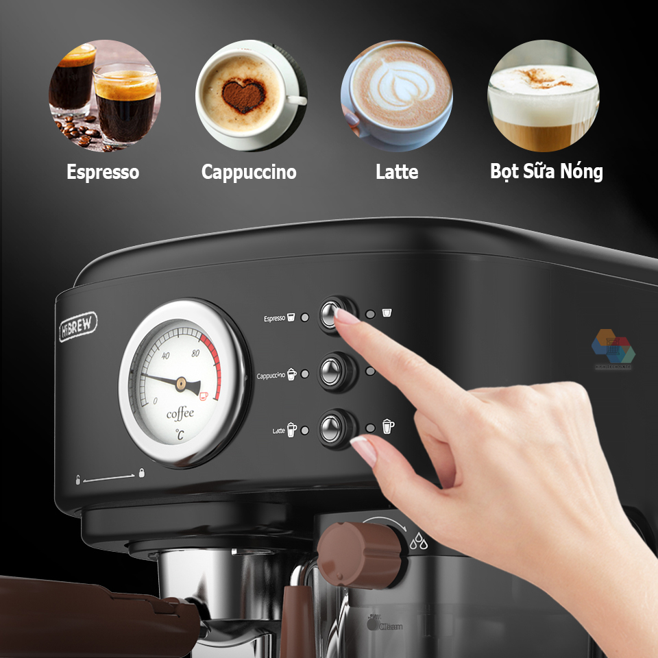 Máy pha cà phê HiBREW H8A tự động đánh bọt sữa cho Cappuccino, Latte, áp suất 19 Bar, hàng chính hãng