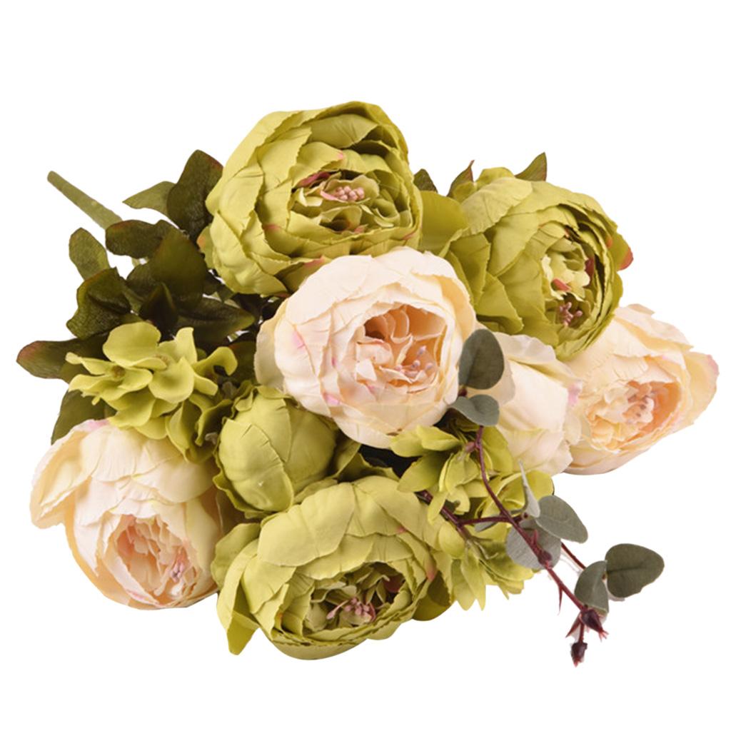 Artificial Peony Silk Flower Bouquet Wedding Home Decoration Orange