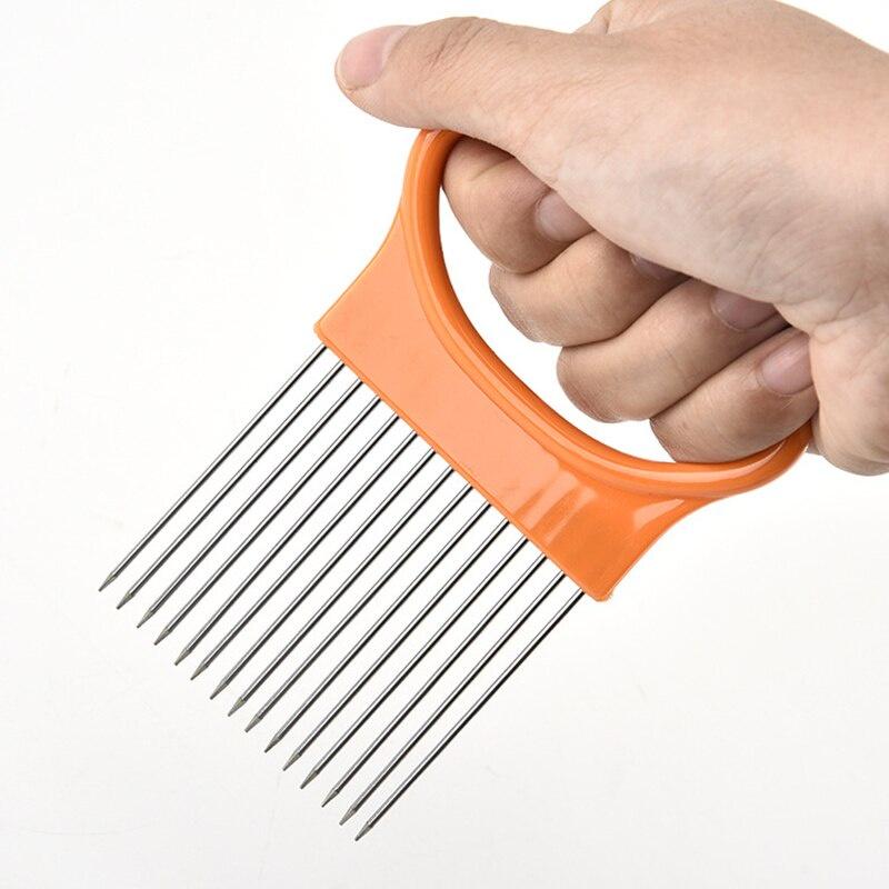 Kitchen Gadgets Stainless Steel Onion Slicer Onion Fork Tomato Vegetables Safe Fork Vegetables Slicing Cooking Cutting Tools