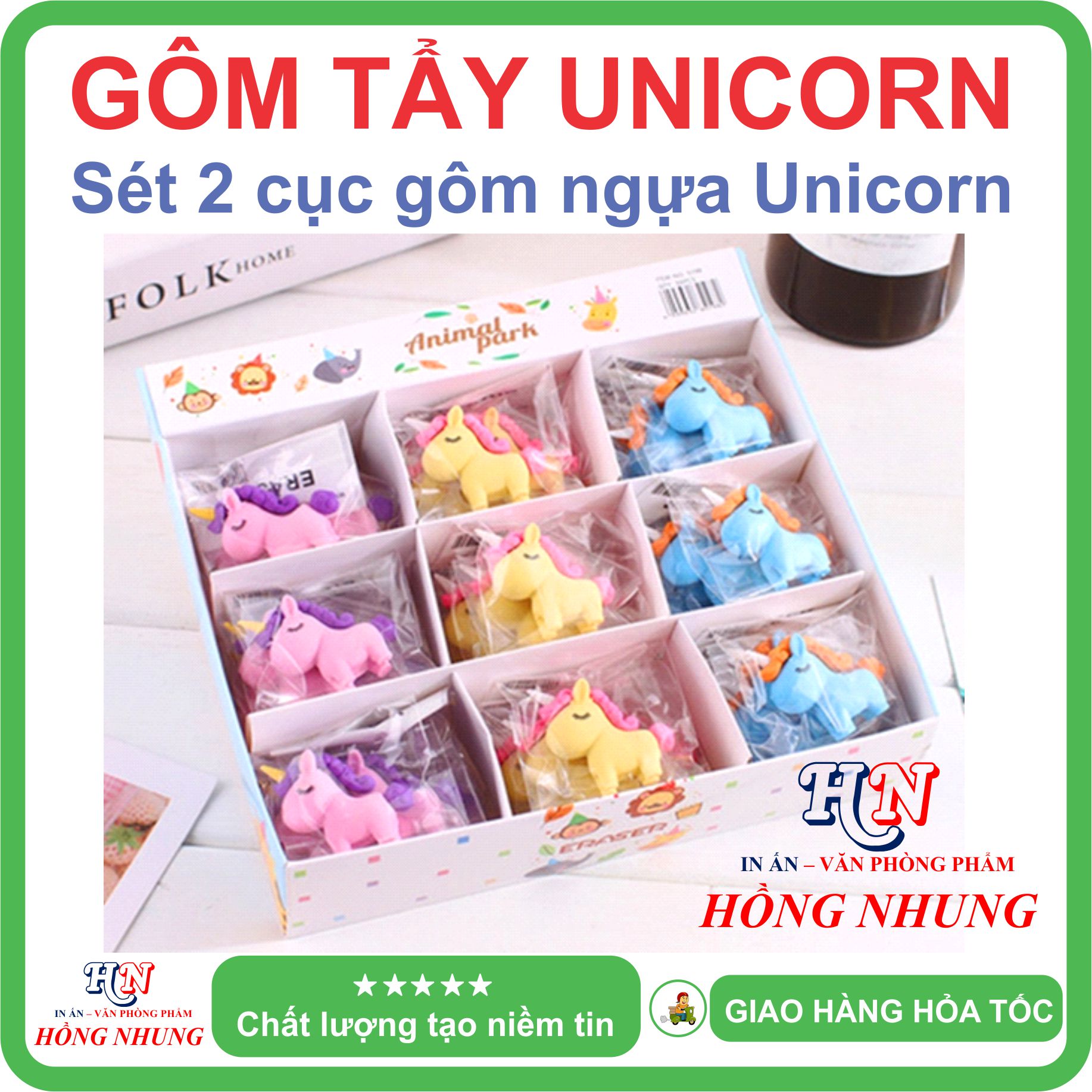 [SÉT] COMBO 2 Cục Gôm Tẩy Hình Unicorn, Màu Sắc Dễ Thương, Giúp Bé Yêu Hứng Thú Học Tập