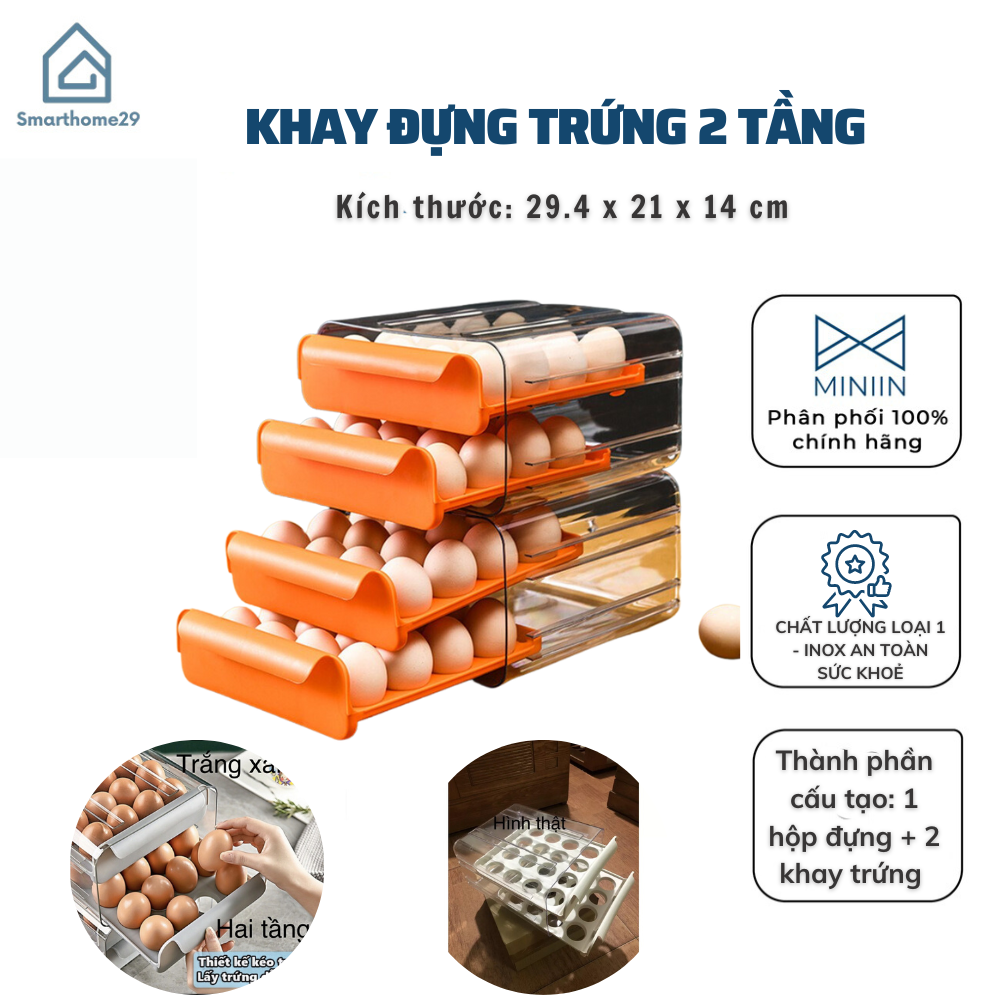 Khay Đựng Trứng Trong Tủ Lạnh 2 Tầng Vỏ Hộp Ngoài Được Làm Bằng Chất Liệu Nhựa PP Trong Suốt Siêu Bền - HÀN CHÍNH HÃNG MINIIN