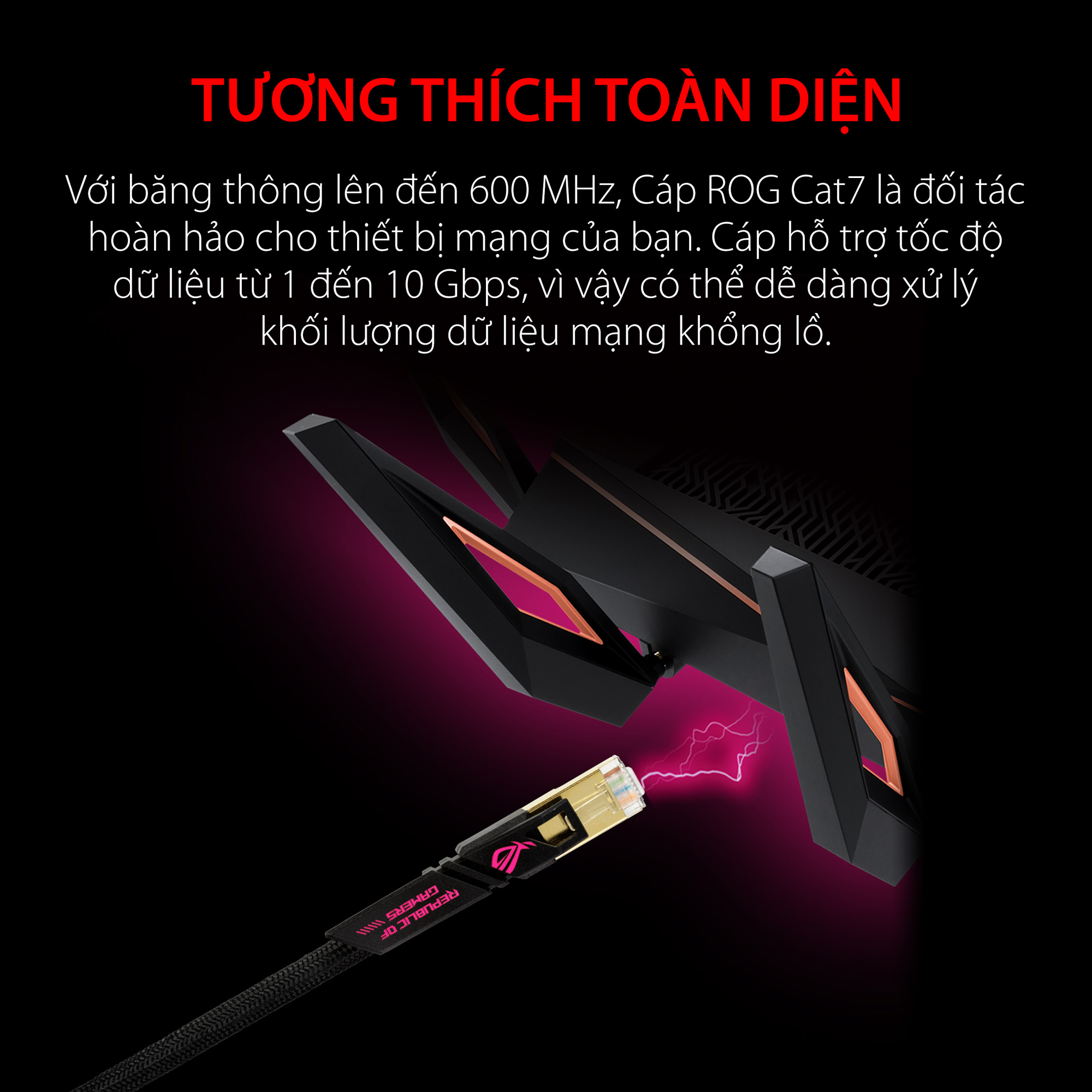 Cáp Mạng Asus ROG CAT7 Đúc Sẵn Tốc Độ 10GB/600MHz Dây Nylon, Mạ vàng- Hàng chính hãng