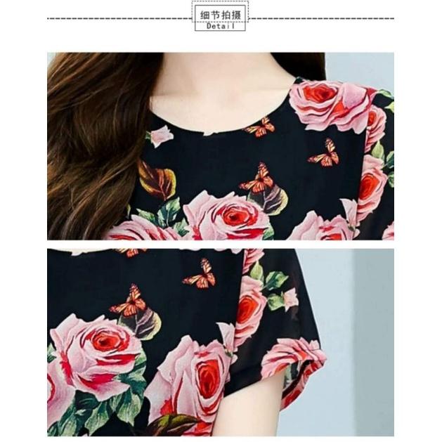 HÀNG NHẬP - ĐẦM MAXI VOAN HOA HỒNG CỔ TRÒN