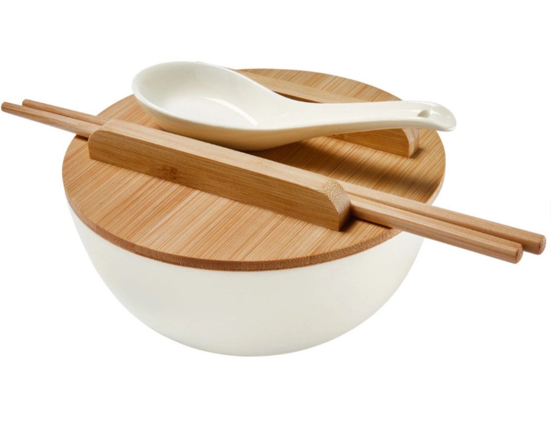 Sét bát ăn Mỳ Phở ERNESTO, nắp tre, 4 món Hàng chính hãng