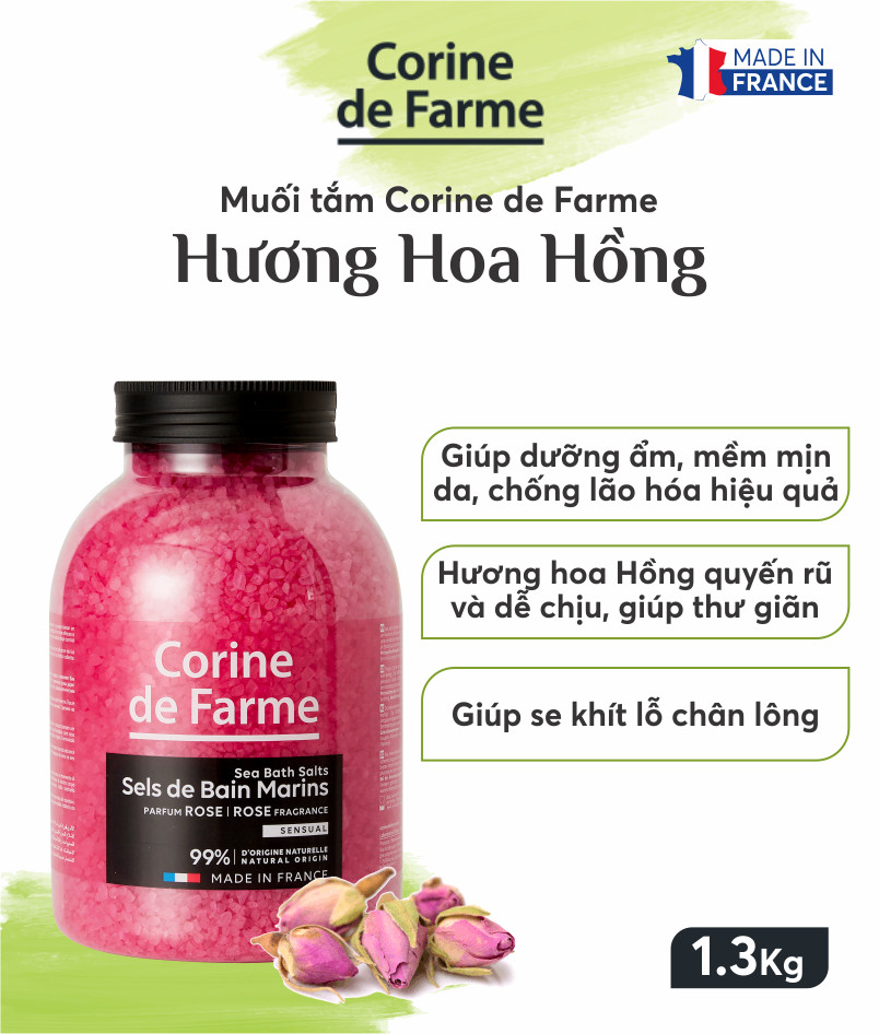 Muối tắm thư giãn tẩy tế bào chết Corine de Farm 1.3Kg