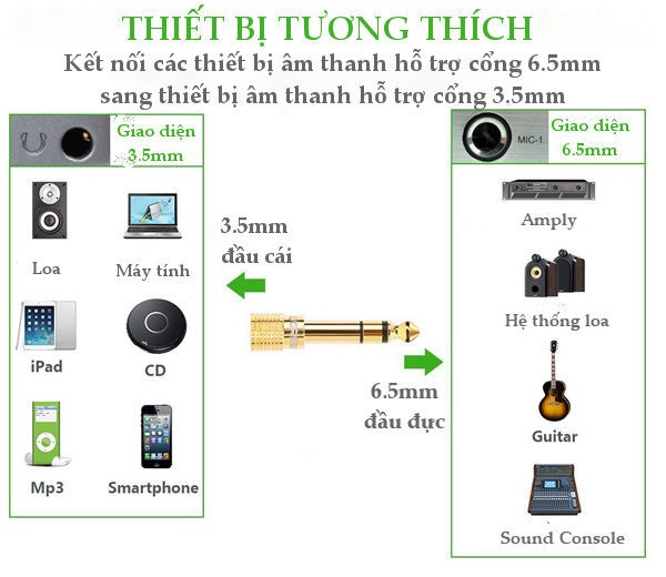 Đầu jack chuyển đổi âm thanh từ cổng 3.5mm cái sang cổng 6.5mm đực chính hãng UGREEN 20503 - Hàng chính hãng