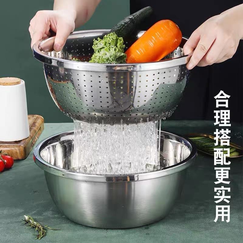 Bộ Bào Nạo Rau Củ Kiêm Rổ Và Chậu Inox Cao Cấp Đa Năng 3 Chi Tiết