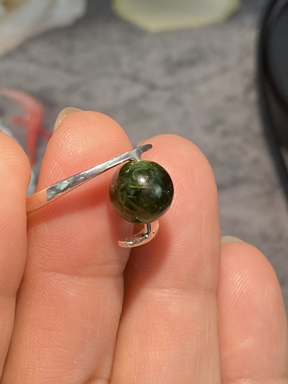 Nhẫn Bạc 925 Đá Diopsite Hạt 10ly