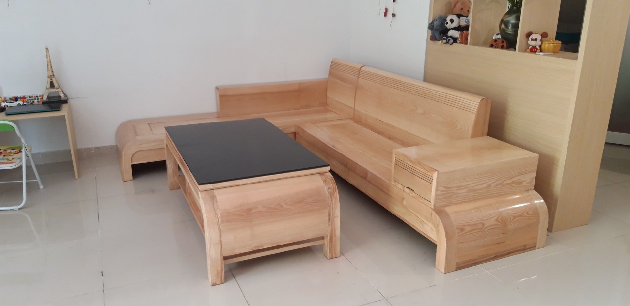 Bộ sofa góc L gỗ sồi màu tự nhiên