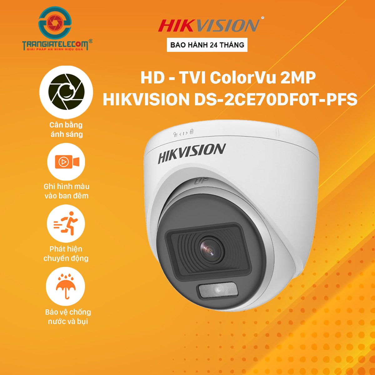 Camera Analog Hikvision ColorVu DS-2CE70DF0T-PFS Có Mic Thu Âm - Hàng chính hãng