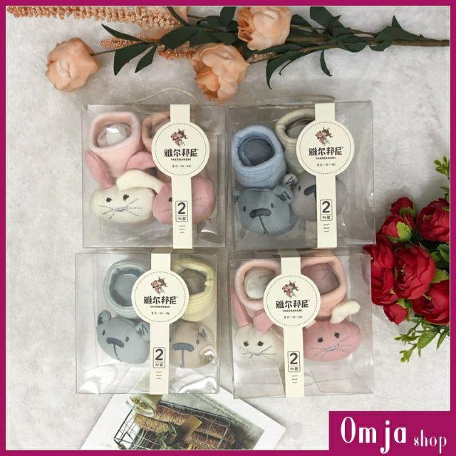 Set 2 đôi tất CAO CỔ đính thú 8D (326) có đế chống trượt cho bé sơ sinh từ 0-9 tháng (giao ngẫu nhiên)