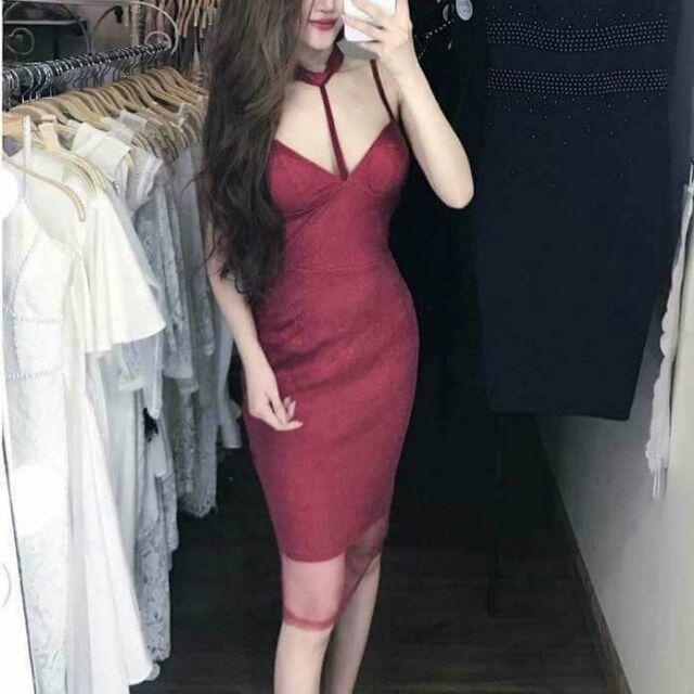Đầm body 2 dây cột cổ