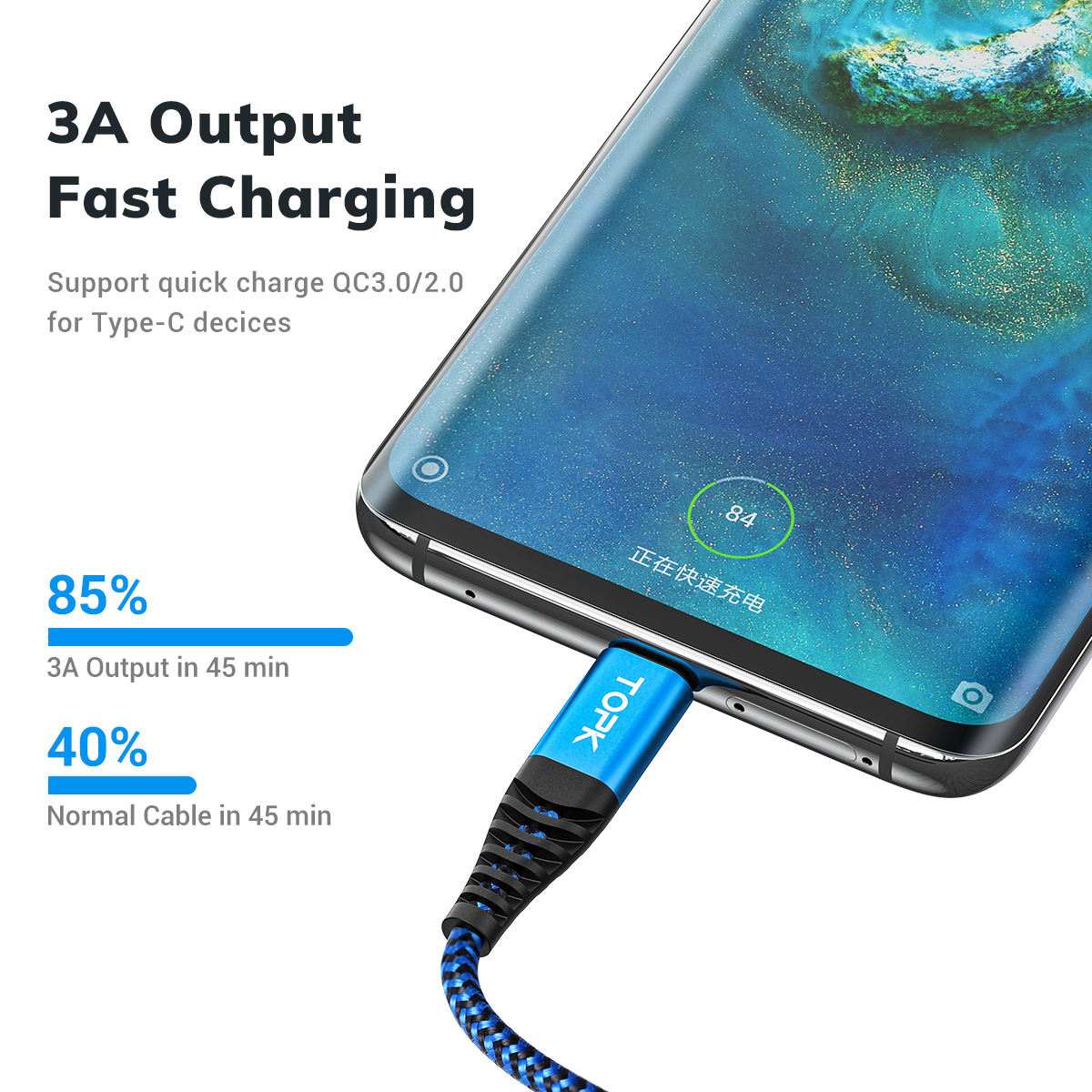 [HÀNG CHÍNH HÃNG] Cáp Sạc Nhanh TOPK AN24 USB Bện Nylon to Type-C Cho HUAWEI P40 OPPO A91 Samsung Galaxy M31 - Phân phối bởi TOPK VIỆT NAM