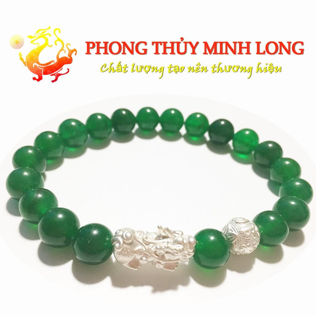 Vòng tay đá Mã Não Xanh 3A mix tỳ hưu và 1 hạt kim tiền bạc hợp mệnh Hỏa và Mộc