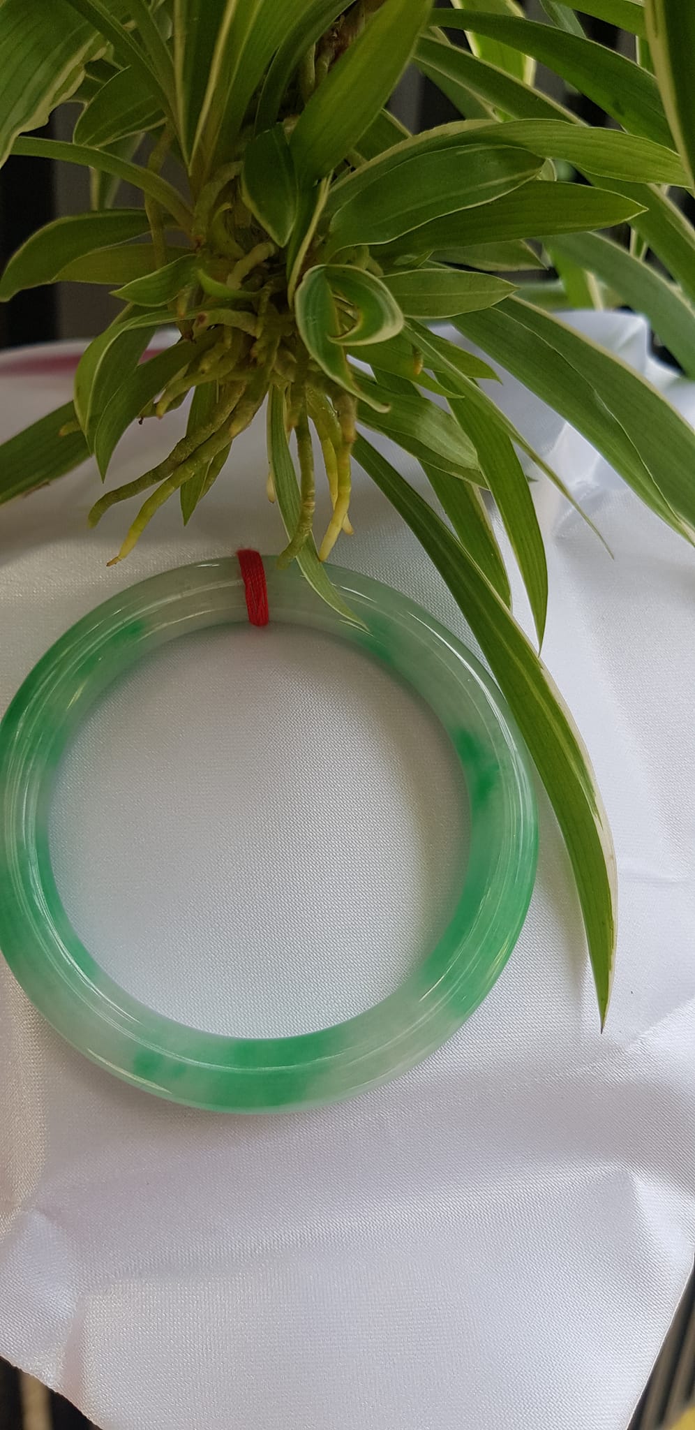 Vòng tay nữ đá Cẩm Thạch tự nhiên mới TR LÝ IC 54mm x chột to 9mm vòng màu trắng xanh lý đẹp nữ 52kg - 56kg đeo ạ