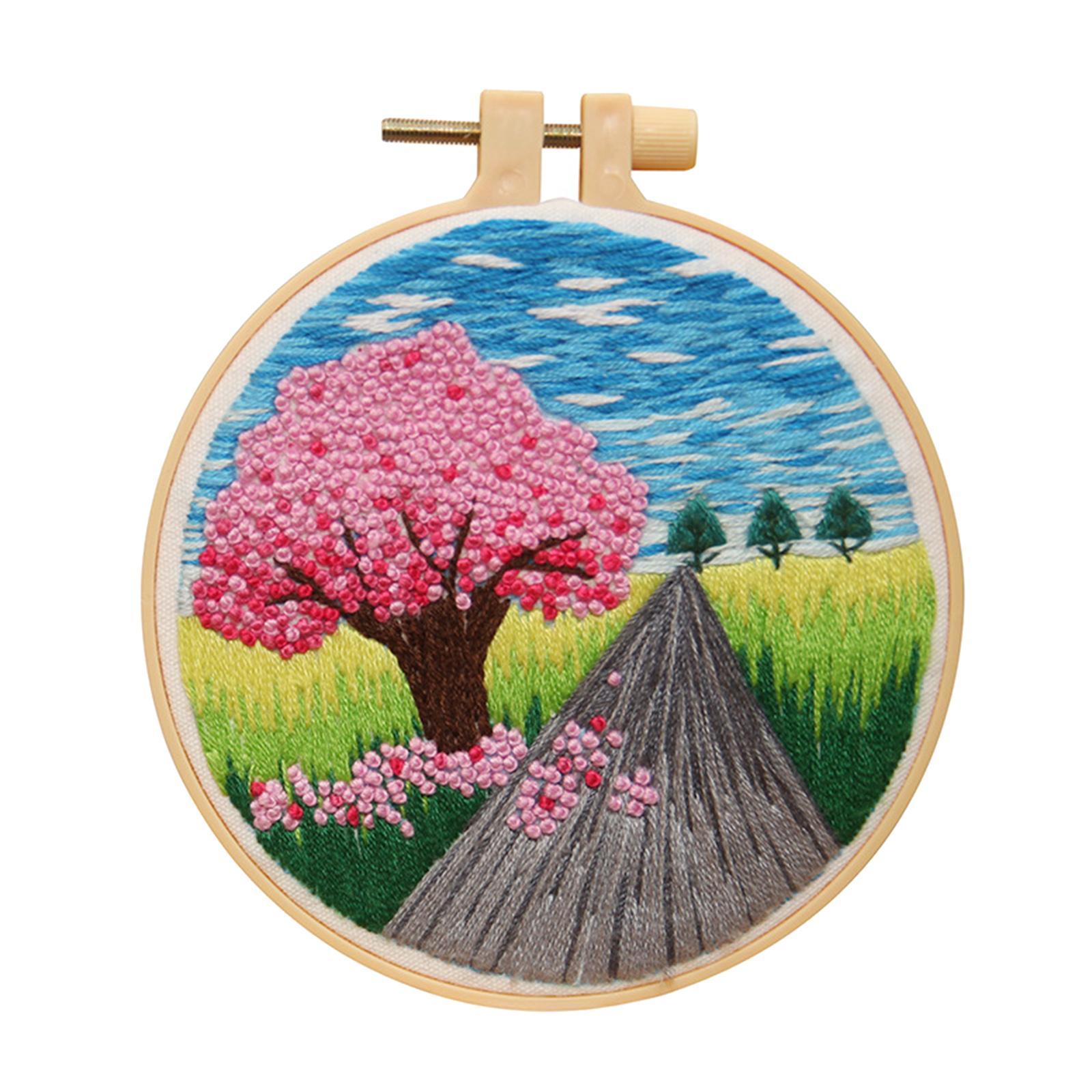 Cross Stitch Sewing Fabric Hoop Art Making DIY Embroidery Adults Peach