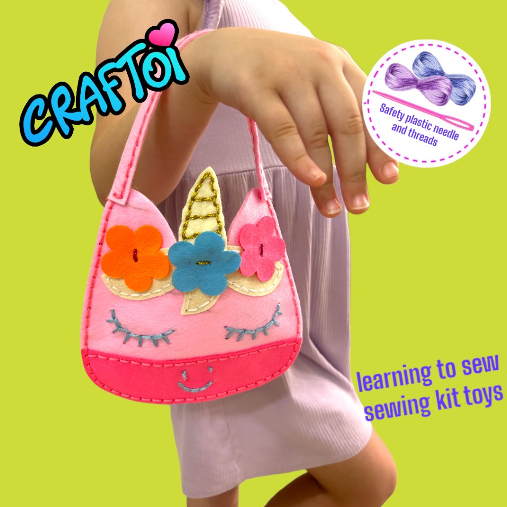KIM NHỰA Bộ Thủ Công Trẻ Tự Làm Thú Bông 5+ UNICORN BAG Craftoi Felt Sewing toy prepunched holes plastic needle