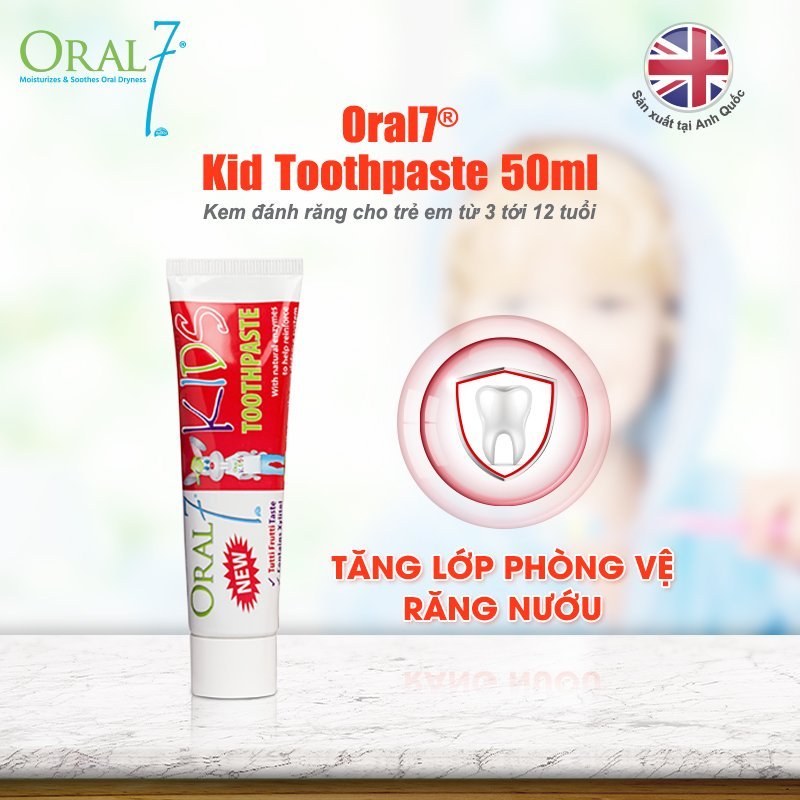 Kem đánh răng trẻ em Oral7 nuốt được, vị trái cây 50ml (cho bé từ 3-12 tuổi)