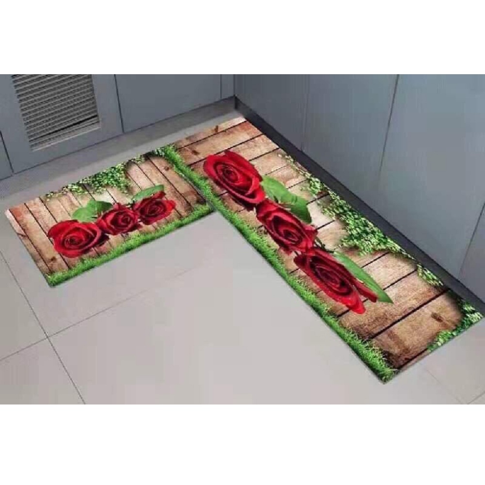 Bộ thảm bếp nỉ nhung lì cao cấp chống trượt dễ dàng vệ sinh, in 3D phong cách Hàn Quốc cho phòng bếp hiện đại