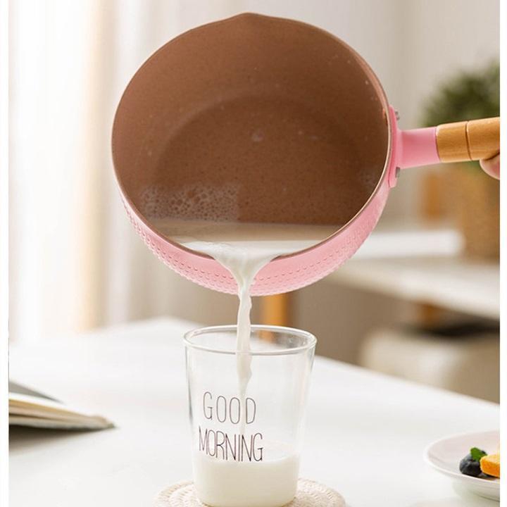 Chảo Chống Dính Caramic Đáy Lòng Sâu Size 18cm Tay Cầm Cán Gỗ