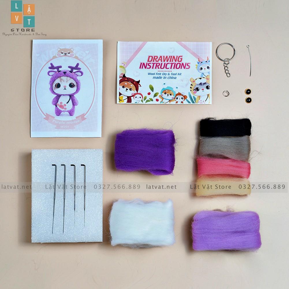 Bộ Kit Len Chọc Mèo Mơn Mởn 2 Dễ Thương- Needle Felting Cat- Quà Tặng Handmade, ý nghĩa cho người yêu quý