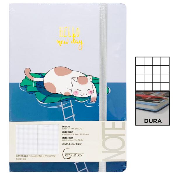 Sổ Ghi Chú Mèo Lười A5 - Kẻ Ô Vuông - 192 Trang 80gsm - Cervantes PB829-88 - Mẫu 3