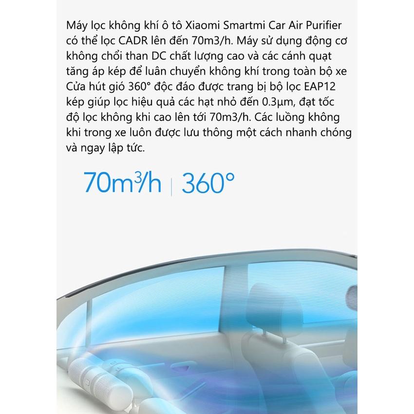 Máy lọc không khí ô tô Smartmi Car Air Purifier - Lõi kép EPA12 lọc sạch bụi mịn, Động cơ DC êm ái, Khử mùi hiệu quả