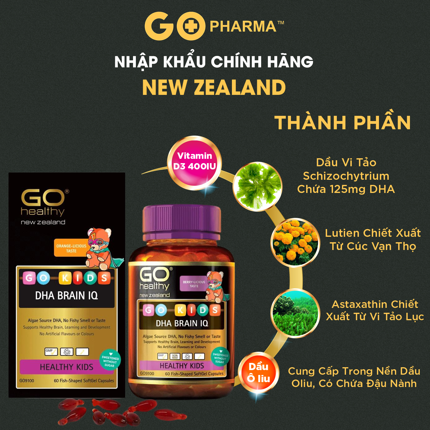 Viên Nhai DHA Cho Bé GO KIDS DHA BRAIN IQ nhập khẩu New Zealand - GO Healthy