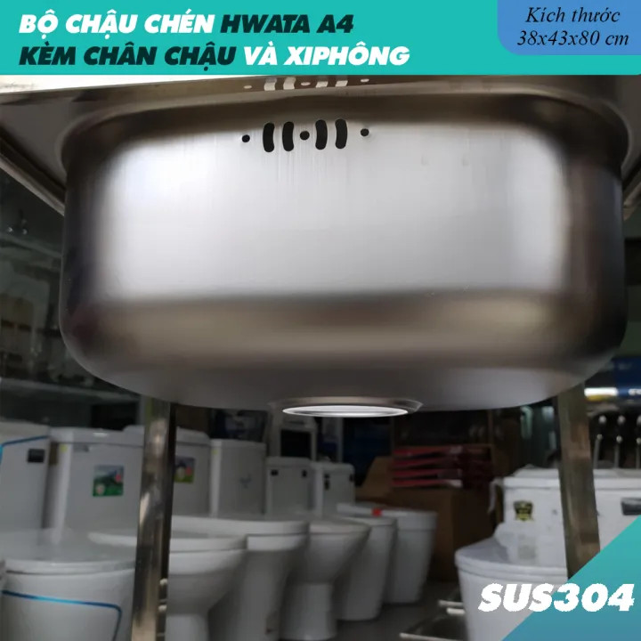 Bộ Chậu Rửa Chén Bát Có Chân HWATA A4 - Chậu Inox 304 kích thước 38x43cm kèm chân và bộ xả chống hôi