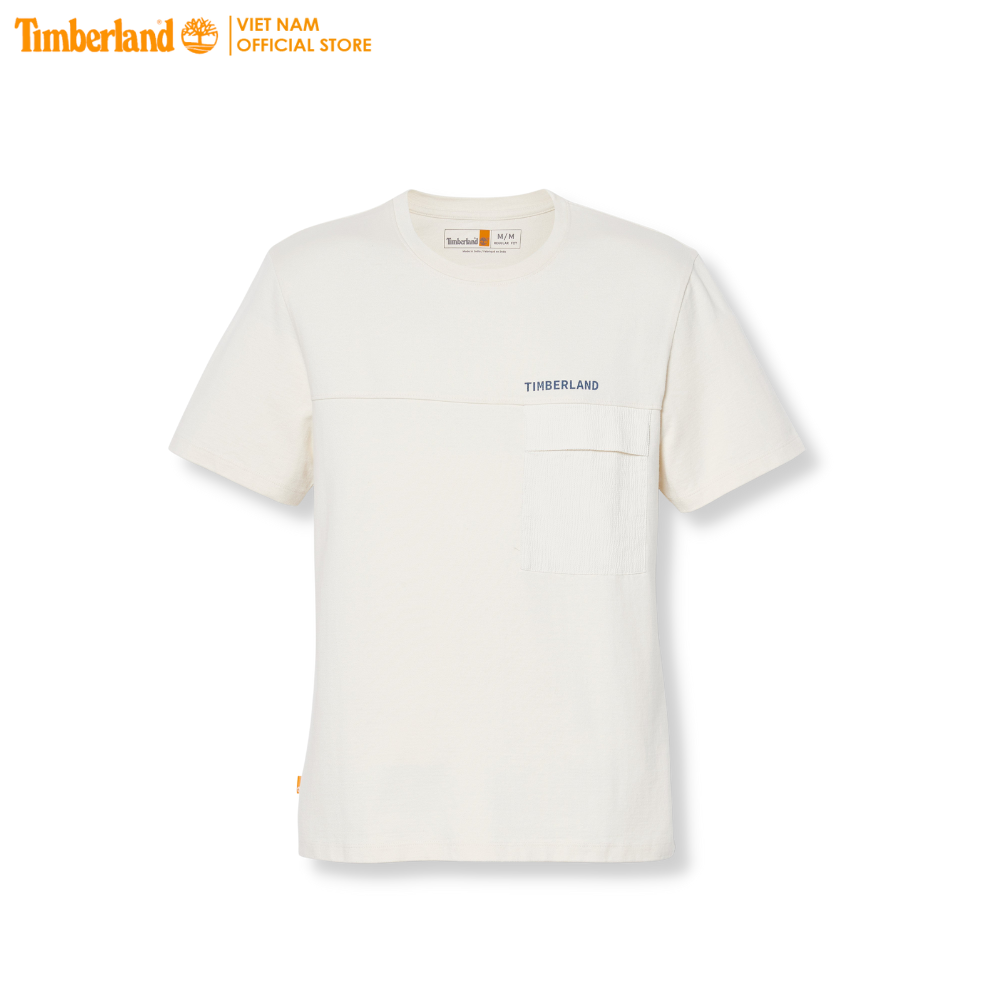 Original Timberland Áo Thun Men Mix Media Seersucker Pocket Tee Regular TB0A665N - L - Vintage White - C7