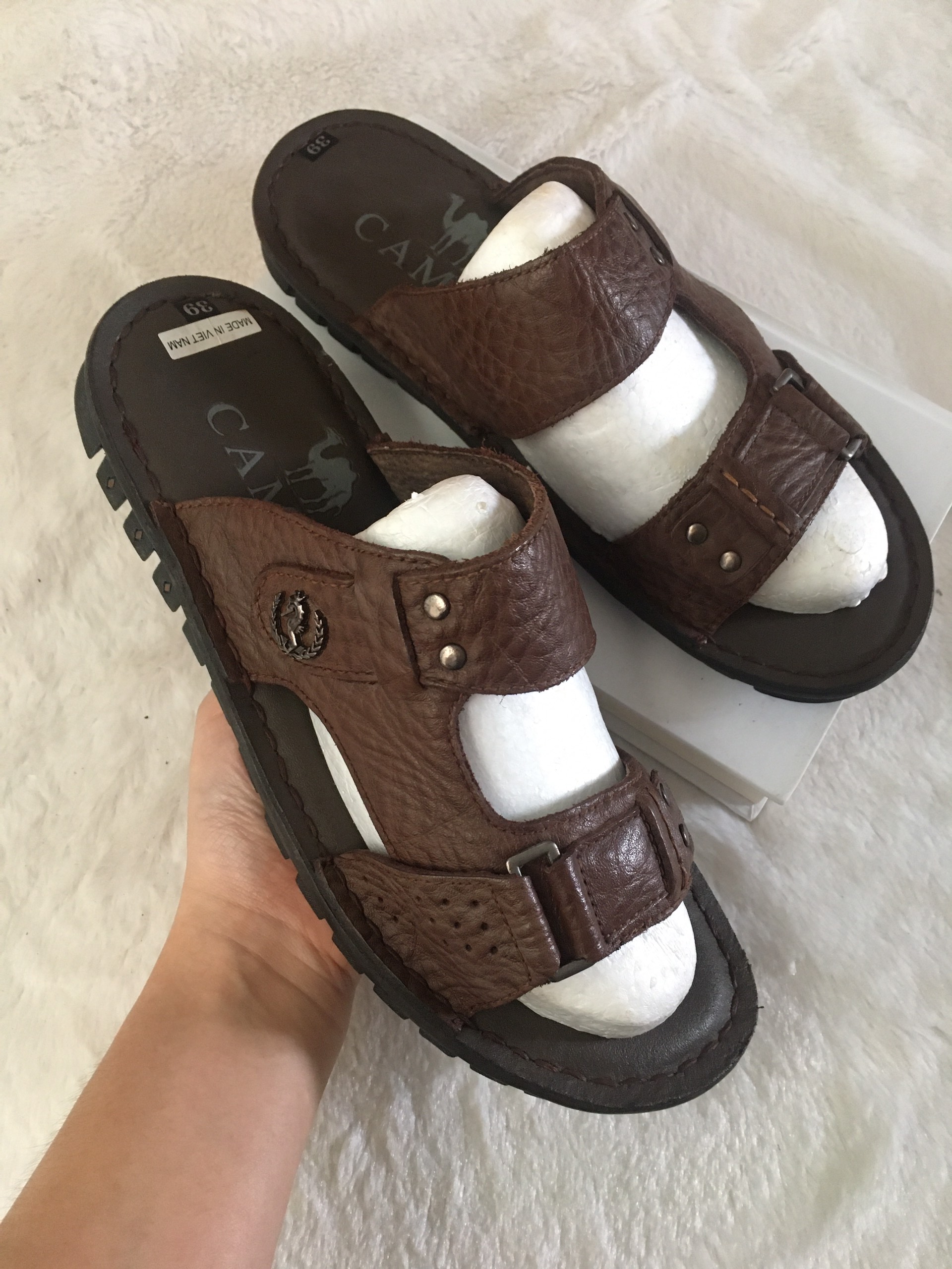 Dép da quai ngang lẻ size 39/41 SALE-Hỗ trợ khâu-DD 7935